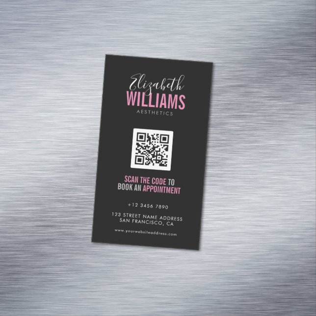 Black Pink Beauty Salon QR Code Magnetic Business Card (In Situ)