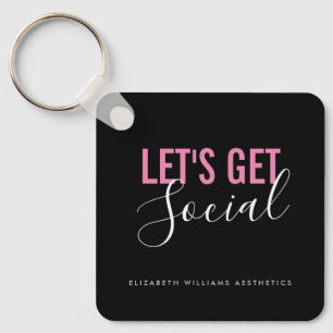 Black Pink Beauty Salon Social Media QR Code Key Ring