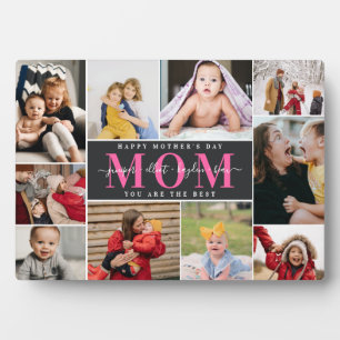 Black & Pink Best Mum Mother's Day Photo Collage Plaque