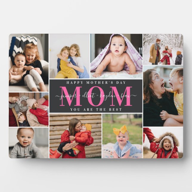 Black & Pink Best Mum Mother's Day Photo Collage Plaque (Front)