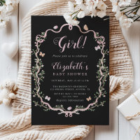 Black & Pink Blossom Floral Girl Baby Shower