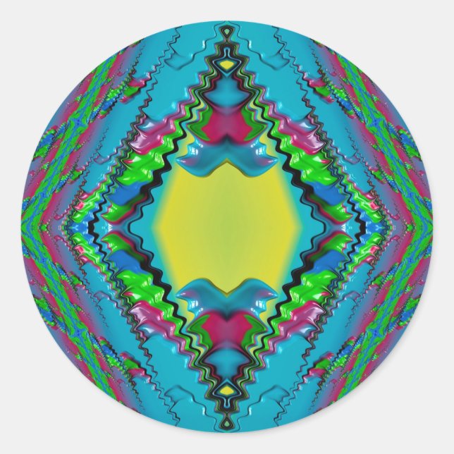 ~ Black Pink Blue and Yellow Fractal ~ Classic Round Sticker (Front)