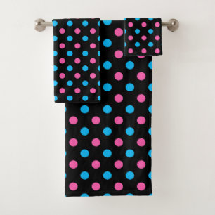 Black Pink Blue Polka Dot Pattern Bath Towel Set