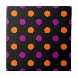 Black Pink Blue Polka Dot Pattern Ceramic Tile