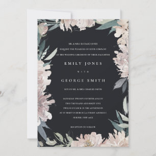 BLACK PINK BLUSH WATERCOLOR FLORAL WEDDING INVITE