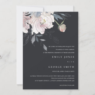 BLACK PINK BLUSH WATERCOLOR FLORAL WEDDING INVITE