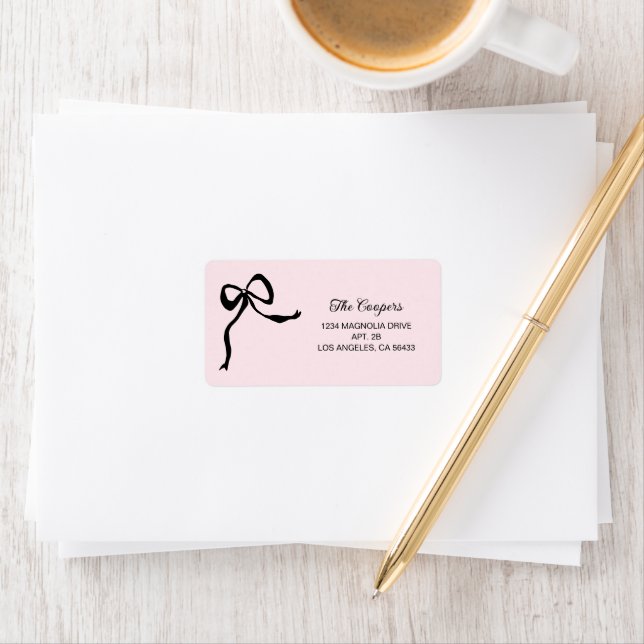 Black Pink Bow Return Address Label (Insitu)