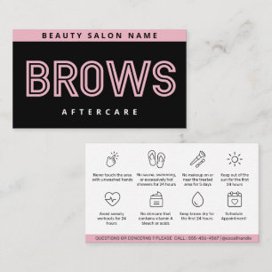 Black Pink Brows Aftercare PMU Brow Instructions Business Card