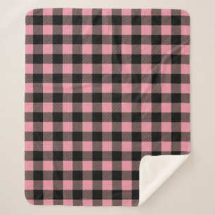 black pink buffalo plaid pattern sherpa blanket