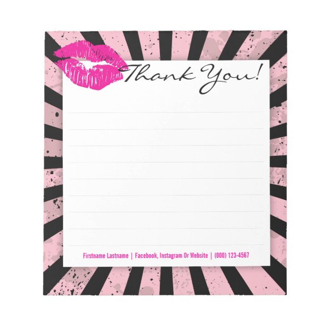 Black & Pink Burst with Pink Lips Custom Notepad (Front)