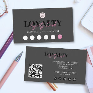 Black & Pink Business Logo QR Code Loyalty Business Card