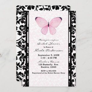 Black & Pink Butterfly Floral Bridal Shower Invitation