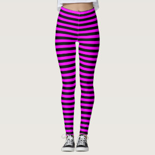 Black Pink Cerise Stripe Pattern Leggings