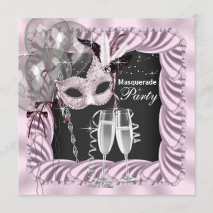 Black Pink Champagne Masquerade Party Invitation