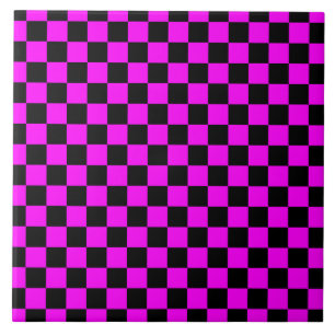 Black + Pink Check Checkered Checkerboard Pattern Ceramic Tile