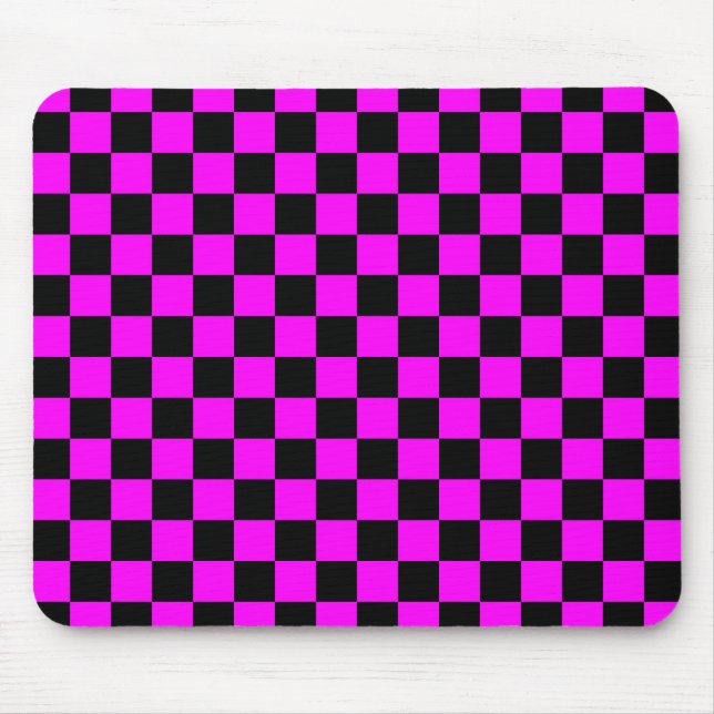 Black + Pink Check Chequered Chequerboard Pattern Mouse Pad (Front)