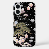 Black Pink Cherry Blossom Elegant Floral 