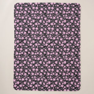 Black Pink Cherry Blossom Sherpa Blanket