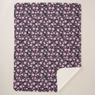 Black Pink Cherry Blossom Sherpa Blanket