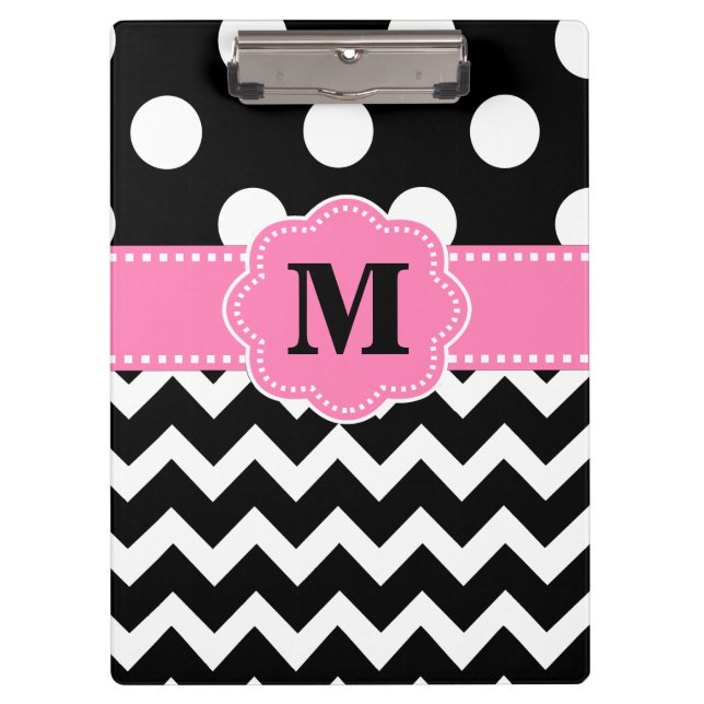 Black Pink Chevron Monogram Clipboard (Front)