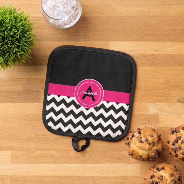 Black Pink Chevron Pot Holder (Top Down)