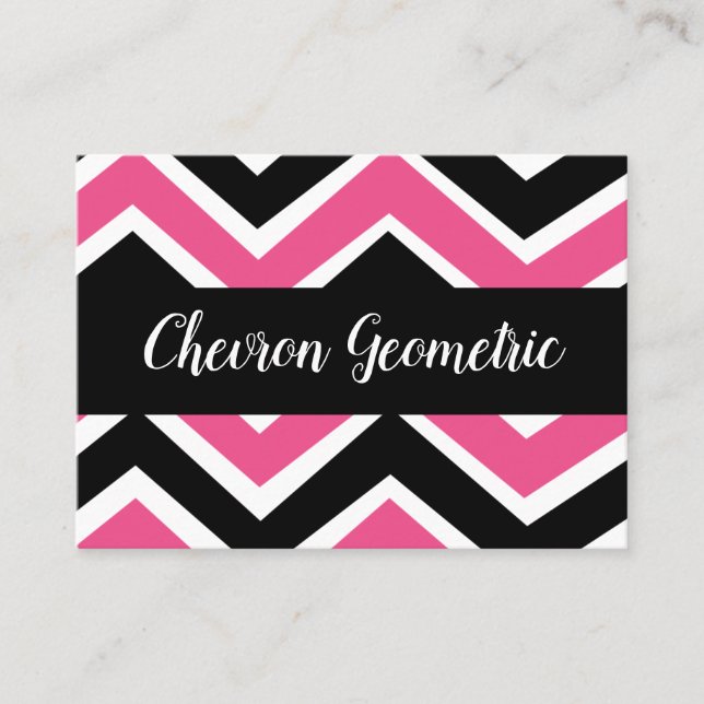 Black Pink Chevron Stripe Business Card (Front)