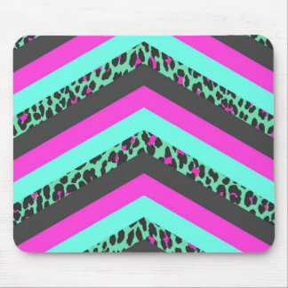 Black Pink Chevron Stripes  Teal Cheetah Print Mouse Pad