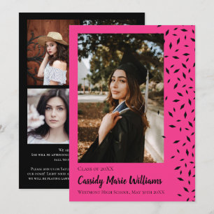 Black Pink Confetti Graduation Announcement