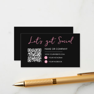 Black Pink Connect with us Social Media Qr Code Enclosure Card