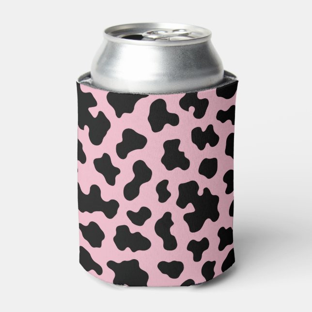 Black & Pink Cow Cowhide Print  Can Cooler (Can Front)