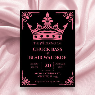 Black pink crown wedding  invitation