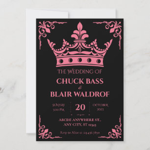 Black pink crown wedding invitation