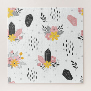 Black, pink crystals, floral seamless. jigsaw puzzle