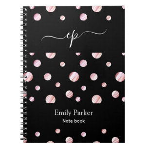 Black Pink Custom Logo Monogram Script Name Dots  Notebook