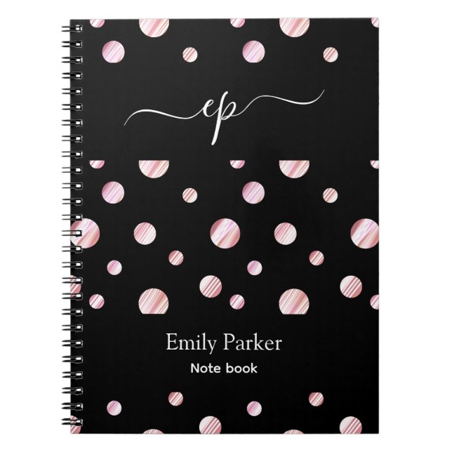 Black Pink Custom Logo Monogram Script Name Dots  Notebook (Front)