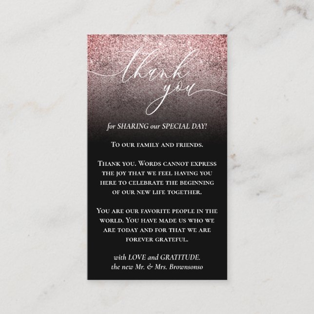 Black Pink Custom Photo Glitz Thank You Enclosure Card (Front)