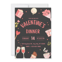 Black & Pink Cute Valentine's Dinner Invite