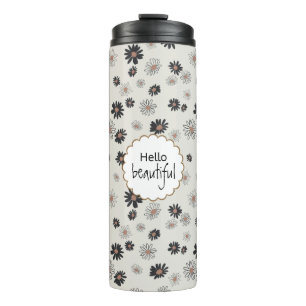 Black Pink Daisy Flowers Floral Pattern Thermal Tumbler