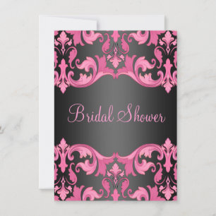 Black/Pink Damask Bridal Shower Invitation