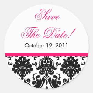 Black & Pink Damask Save the Date Wedding Sticker