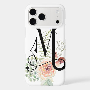 Black & Pink Decorative Floral Monogram M on White