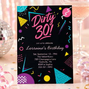 Black Pink Dirty 30 Retro Invitation
