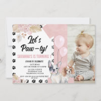 Black Pink Dog Paw-ty Boho Floral 1st Birthday