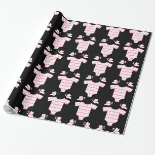Black Pink Dolka Dot Baby Outfit Baby Shower Wrapping Paper