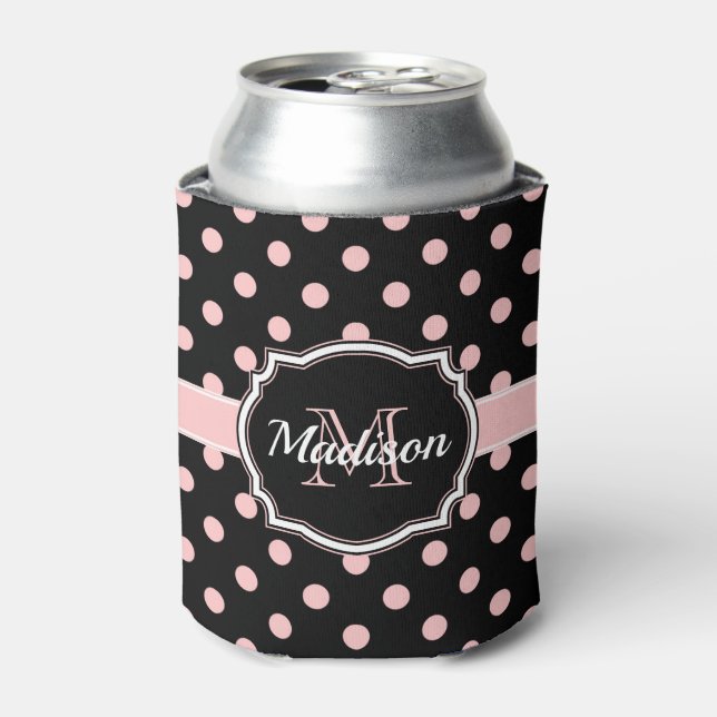 Black & Pink Dots Can Cooler (Can Front)