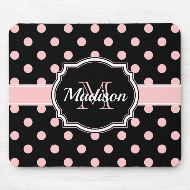 Black & Pink Dots Mouse Pad (Front)
