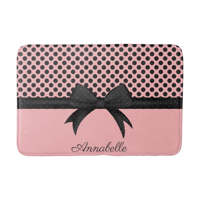 Black Pink Dots & Ribbon Bath Mat (Front)
