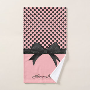 Black Pink Dots & Ribbon Bath Towel Set