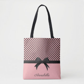 Black Pink Dots & Ribbon Tote Bag