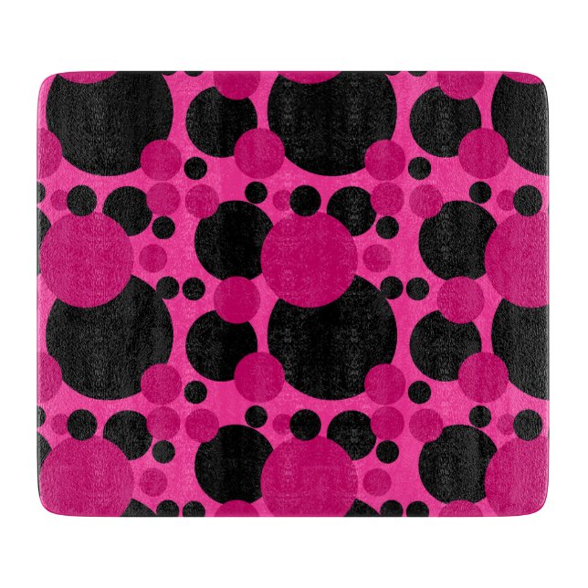 Black pink dotted circles glass cutting board (Front)